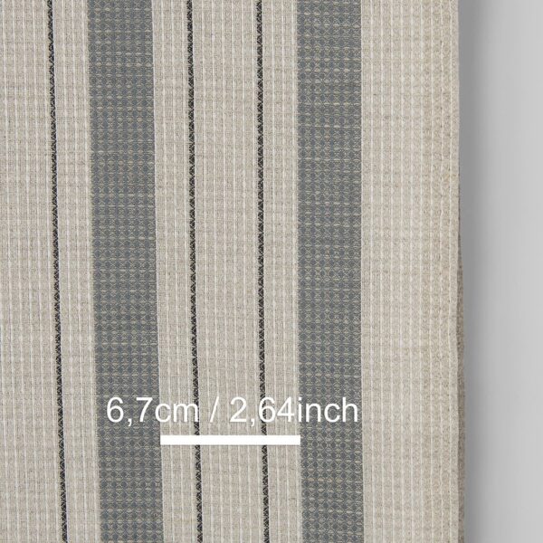 Narrow linen cotton fabric beige with grey stripes waffle, with measurements
