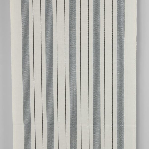 Narrow linen cotton fabric off-white with grey stripes twill
