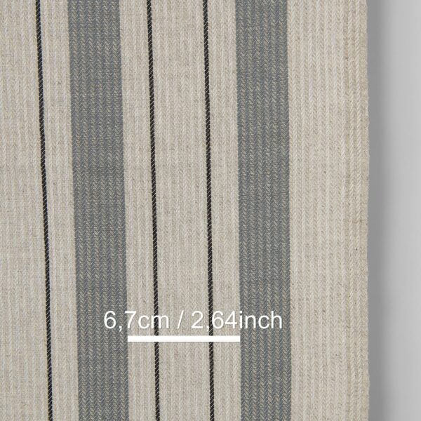 Narrow linen cotton fabric beige with grey stripes twill, with measurements