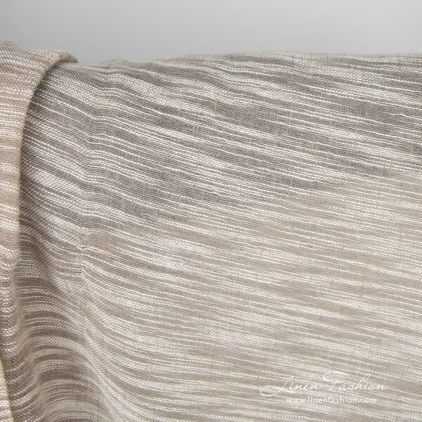 Linen cotton fabric sand colour with white stripes 180cm
