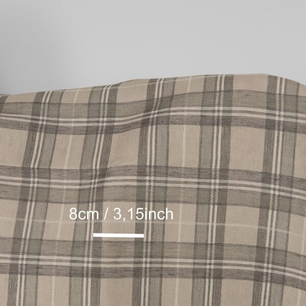 Linen cotton fabric sand and grey checks, with measurements