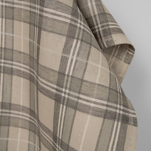 Linen cotton fabric sand and grey twill checks