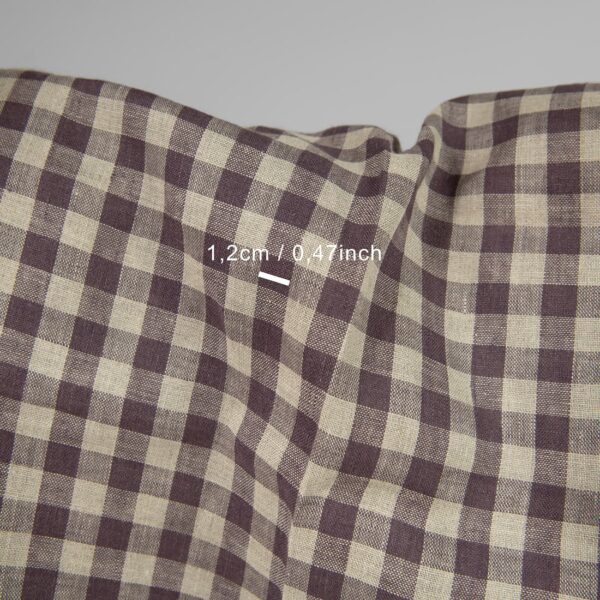 Linen fabric in natural and purple colour checks with measurements