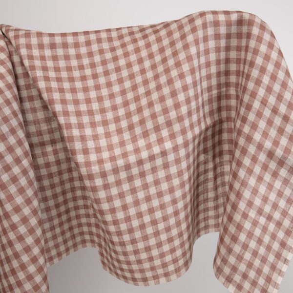 Linen fabric in brown and natural linen colour checks