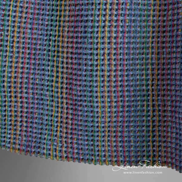 Blue linen cotton fabric in waffle pattern, perfect for home textile, towels
