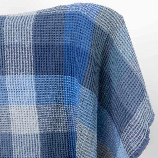 half linen waffle blue fabric, washed, soft structure