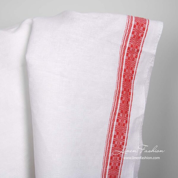 Tela de algodón de lino blanco con rayas rojas - Imagen 2