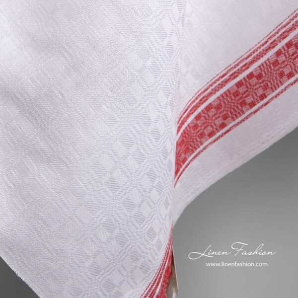 Tela de algodón de lino blanco con rayas rojas - Imagen 3