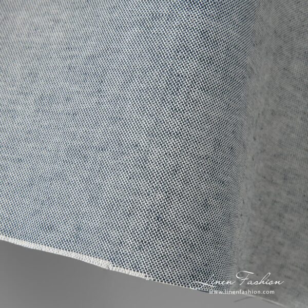 Linen cotton fabric in dark blue and white