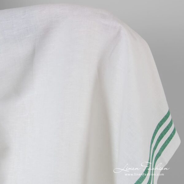 Optical white linen cotton fabric in green stripes