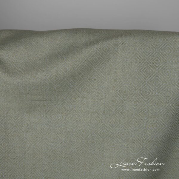Linen cotton fabric in greyish green diamond pattern 150cm product photo
