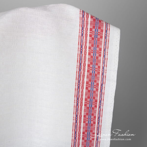 Linen cotton fabric with blue-red stripes stripe detail