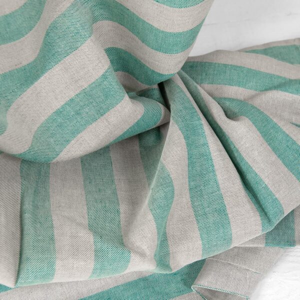 linen cotton beige green stripes, width 150cm.
