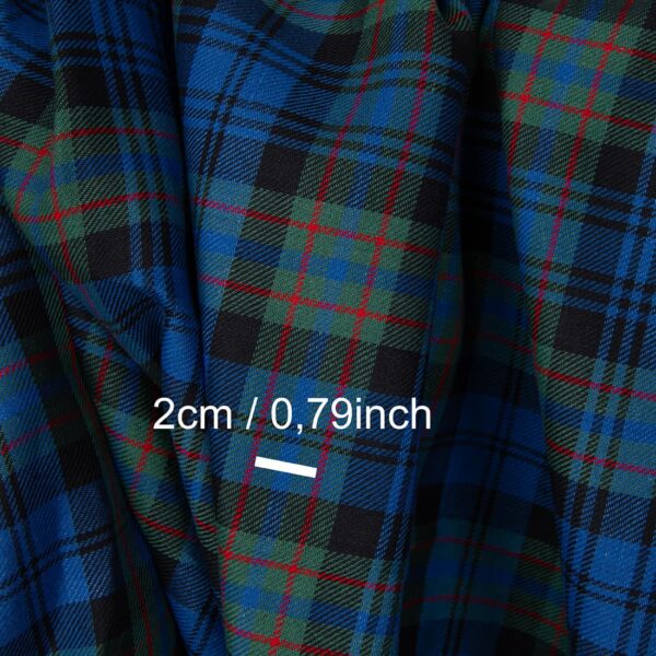 Linen cotton fabric blue green twill checks, with measurements