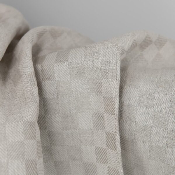 Linen cotton fabric white and natural twill checks close up detail