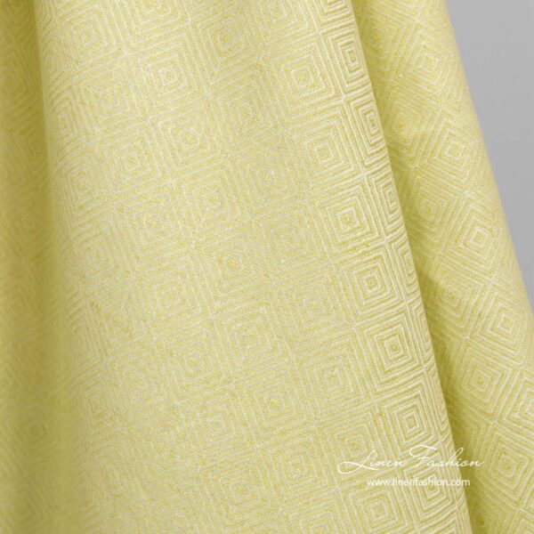 Tela de algodón de lino con estampado de rombos en color verde ensalada - Imagen 3