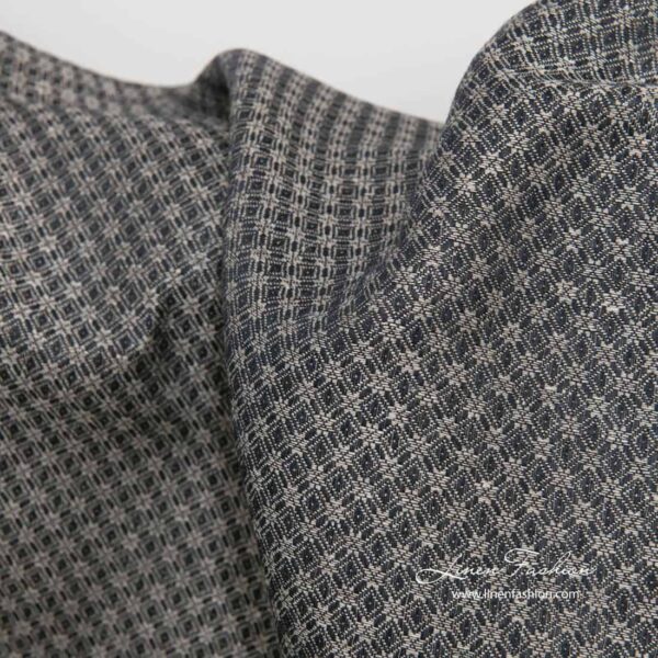 Tela de lino algodón estampado negro gris