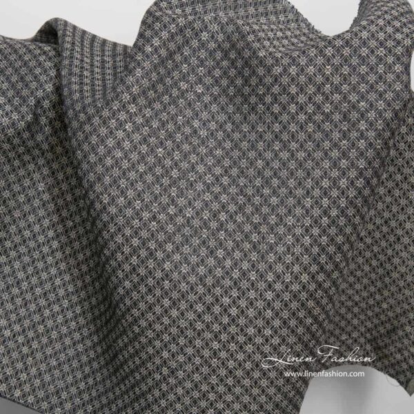 Tela de lino algodón estampado negro gris - Imagen 2