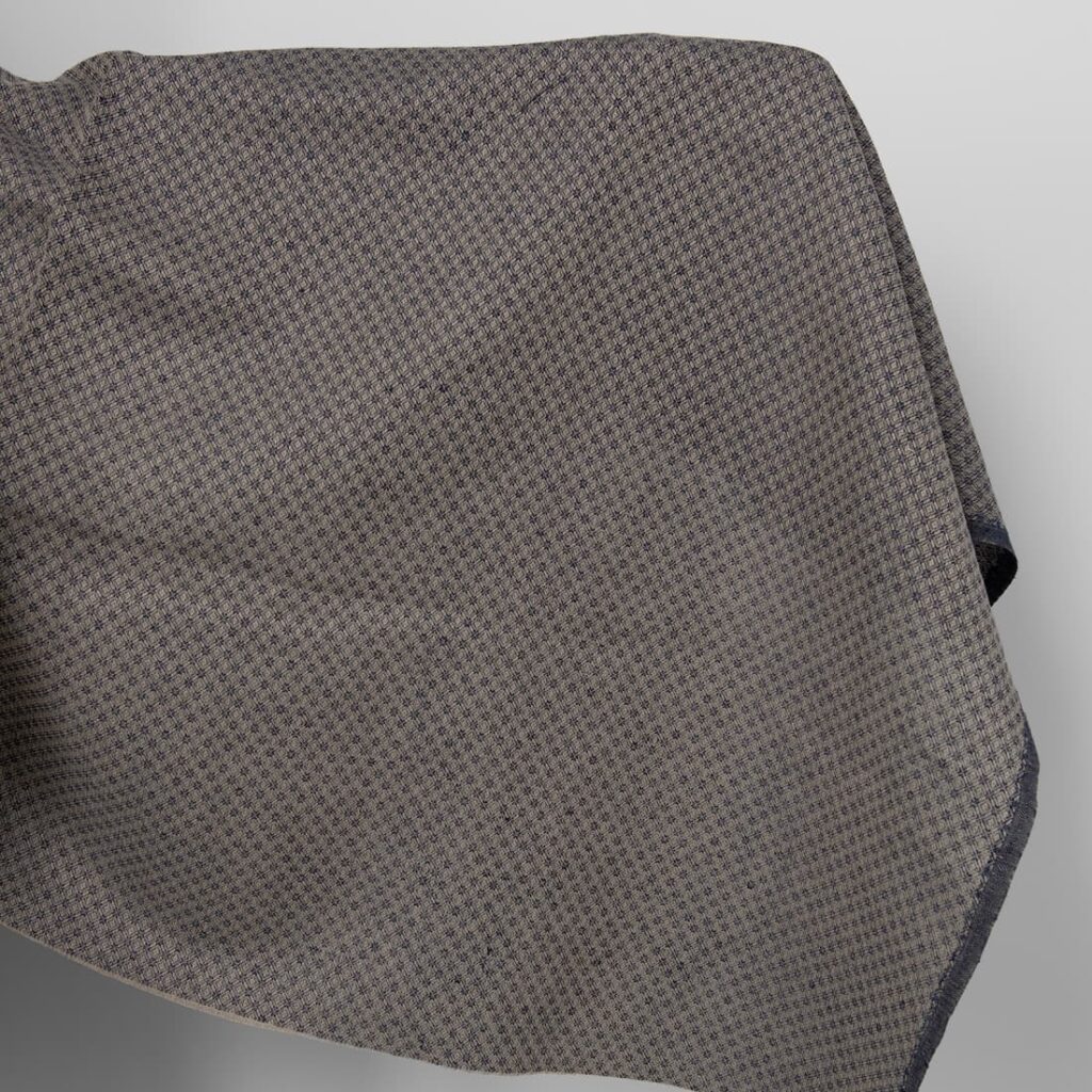Linen cotton fabric blue and beige diamond pattern