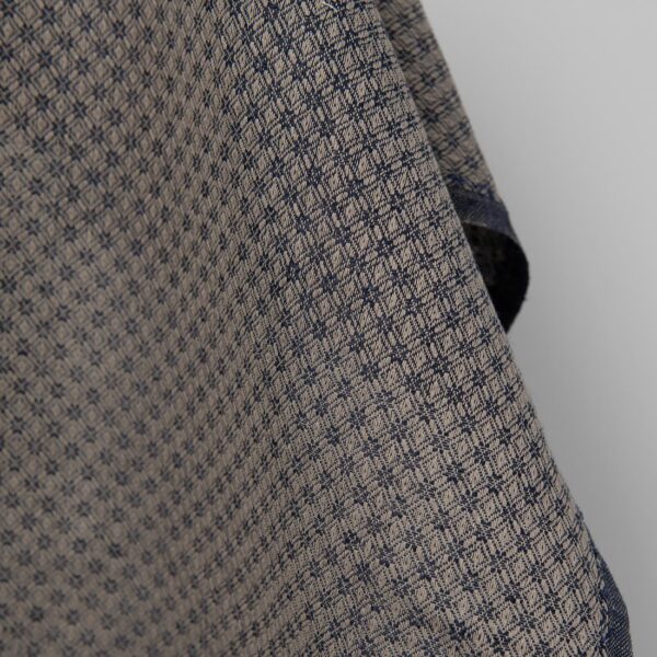 Linen cotton fabric blue and beige diamond pattern texture