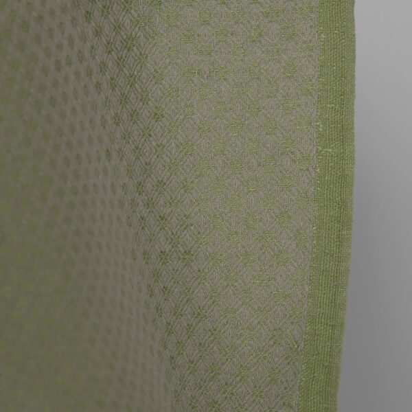 Linen cotton fabric green and beige diamond pattern edge
