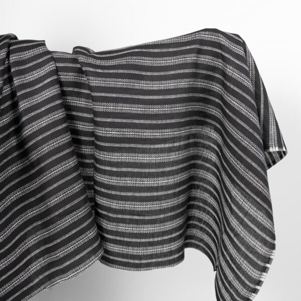 Linen fabric black with white patterned stripes
