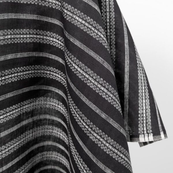 Linen fabric black with white patterned stripes edge