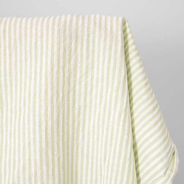 linen cotton light green striped fabric.
