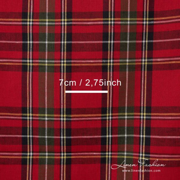 Linen - cotton fabric with red, black, green, yellow checks