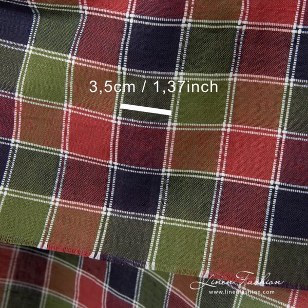 Linen fabric in red, dark blue, green and white checks