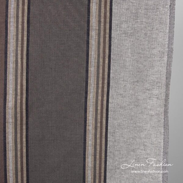 Close view of striped brown grey colored linen fabric