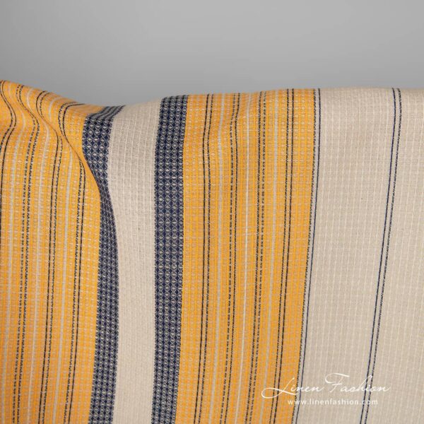 Linen cotton fabric sand waffle with yellow blue stripes product photo