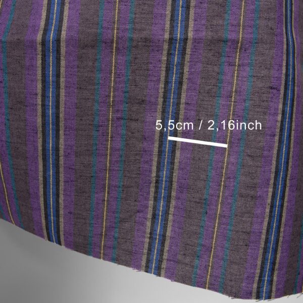 Linen cotton fabric in different shade violet stripes with measurements