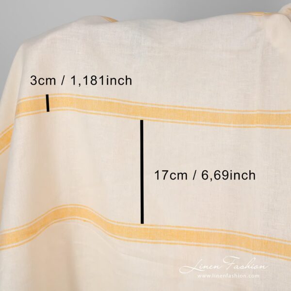 Linen cotton striped fabric in cream colour.