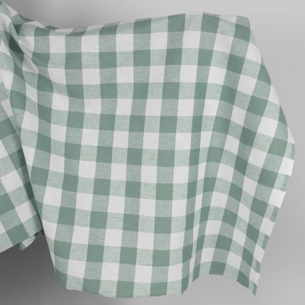 Green checked linen cotton fabric