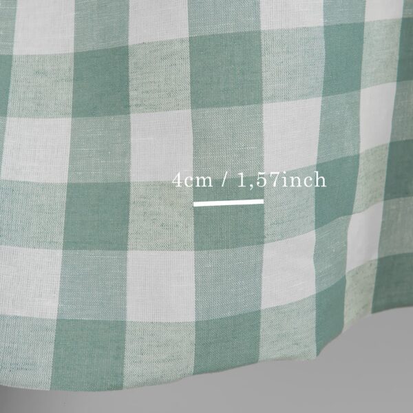 Green checked linen cotton fabric with measurements