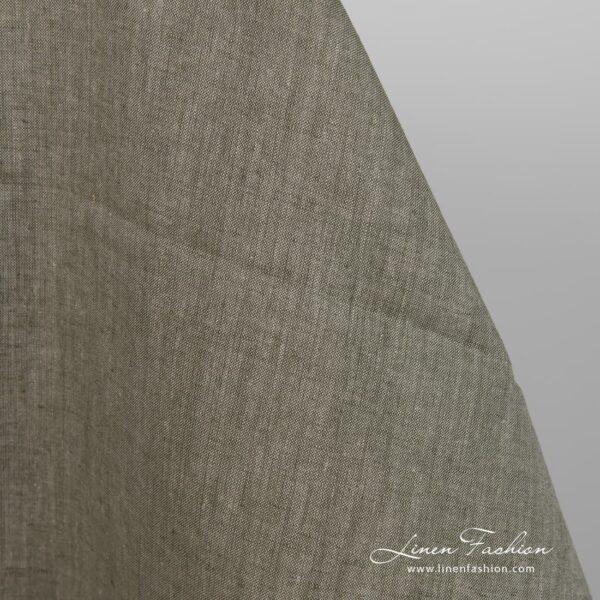 Linen fabric natural greyish green colour close up detail