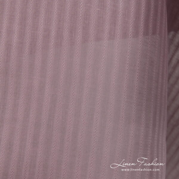 Linen fabric lilac colour with patterned stripes close up detail