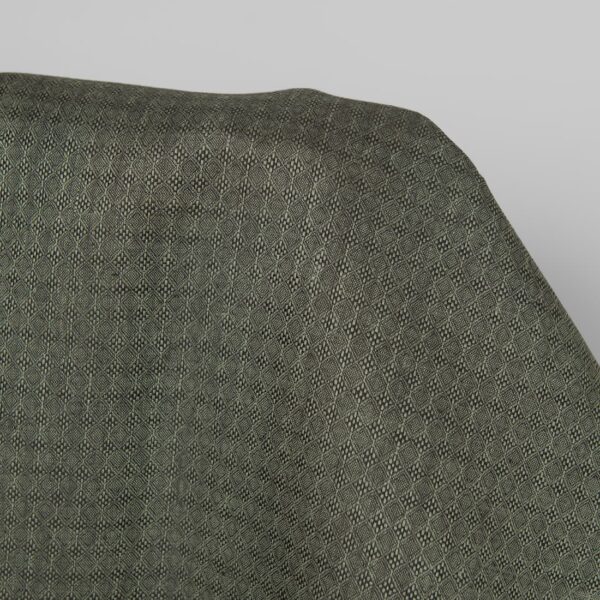 Tejido de lino gris oscuro y estampado de rombos verdes - Imagen 2