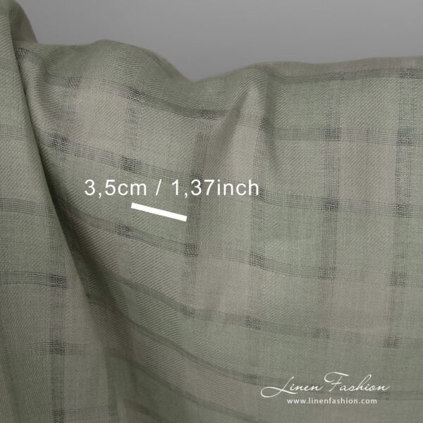 Linen fabric dusty green grey striped checks with measurements