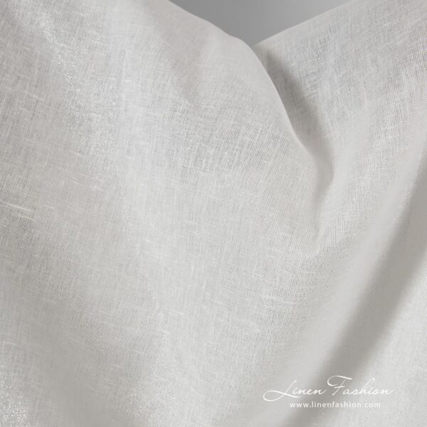 Off-white linen fabric with silver lurex, unwashed