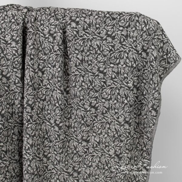 Black linen cotton jacquard fabric