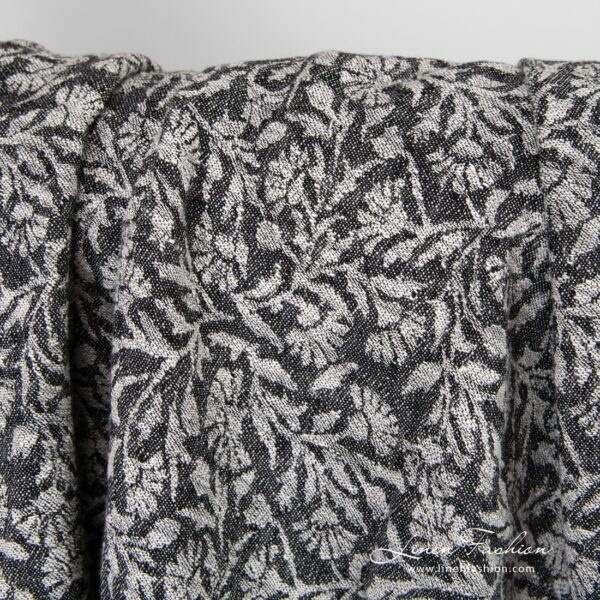 Black linen cotton jacquard fabric with ornaments