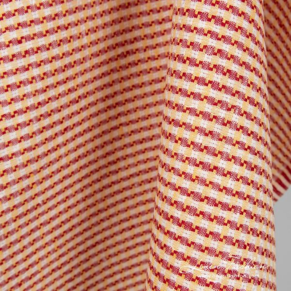 Peach linen fabric dobby, tiny checks