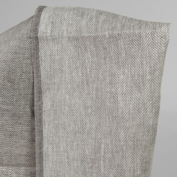 Linen fabric greyish brown in herringbone pattern back side
