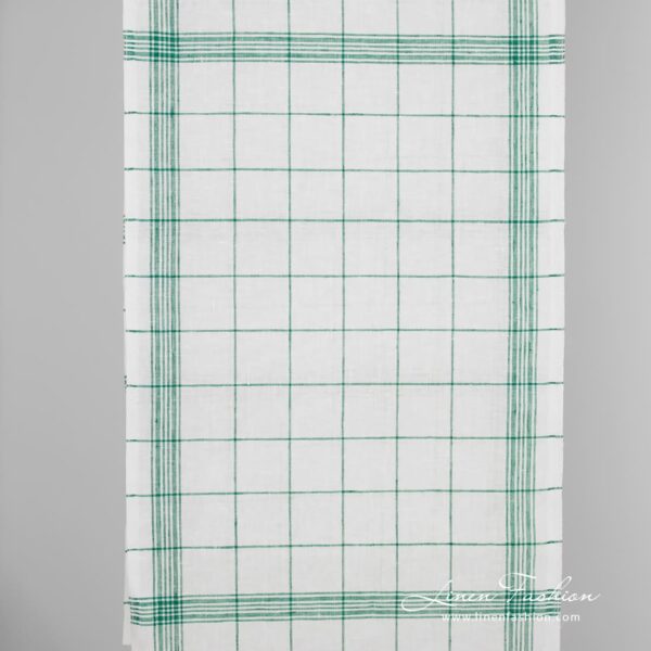 Linen fabric in green checks and stripes