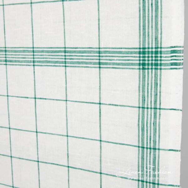 Linen fabric in green checks and stripes, 50cm width