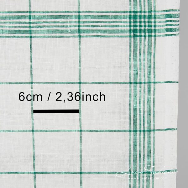 Linen fabric in green checks and stripes, perfect for kitchen towels