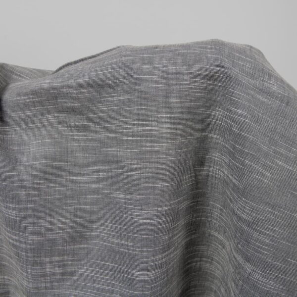 Dark grey linen cotton fabric in white stripes close up detail