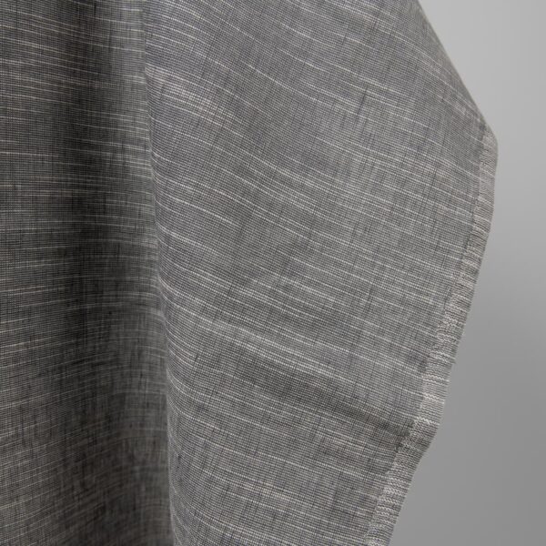 Dark grey linen cotton fabric in white stripes edge